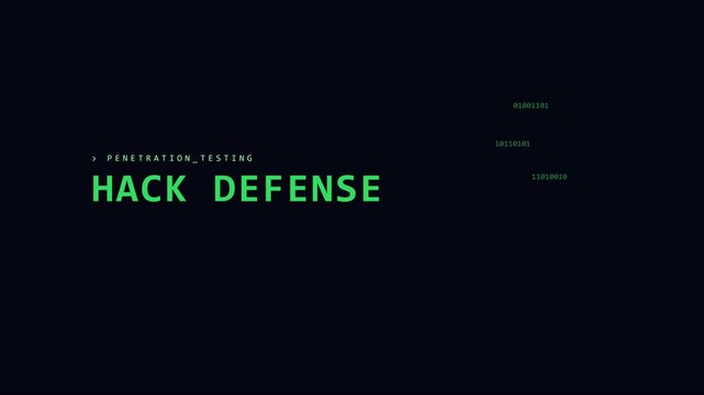 Hack defense penetration testing digital security concept with binary code data stream animation 4k cybersecurity