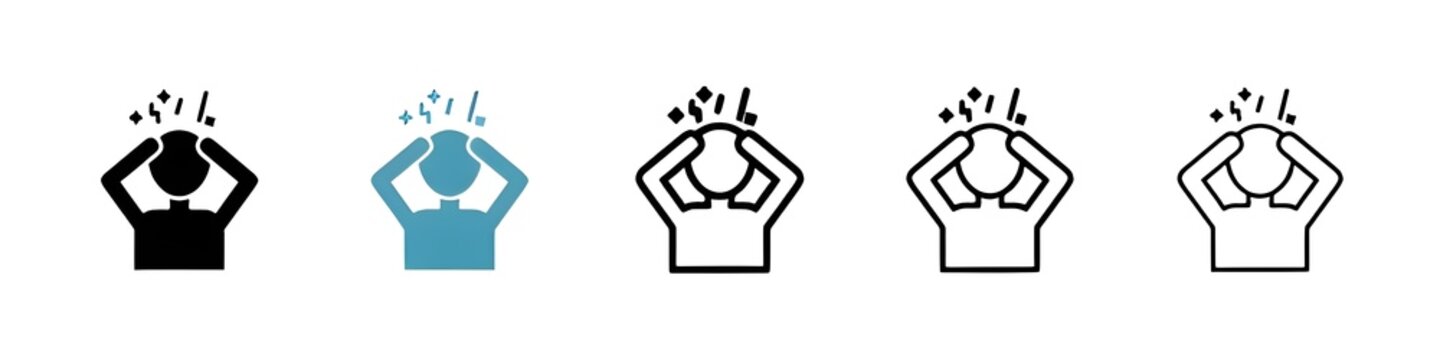 Anxiety icons pack in black and blue. Thin line customizable illustration. Contour symbol. Vector isolated outline drawing. Editable stroke