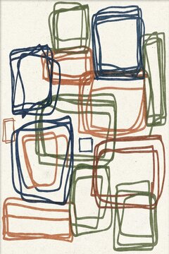 An abstract geometric pattern features overlapping organic squares