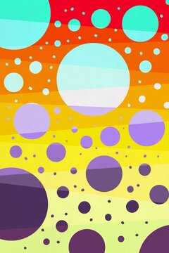 The abstract background features a colorful geometric circle pattern