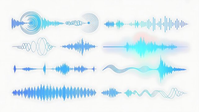 Sound wave set on transparent background. Sound waves equalizer audio waves radio signal music recording. Design element for compositing, overlay, broadcast PNG