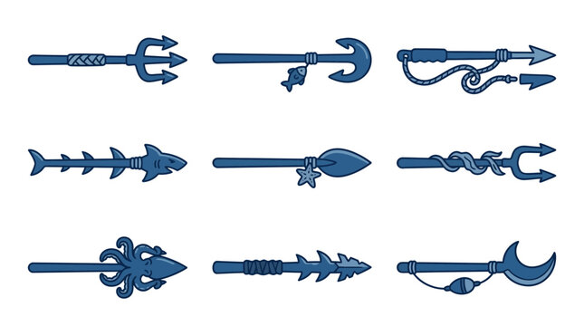 Decorative spears and fantasy trident vector set.