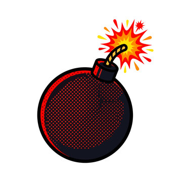 Explosive bomb with red dot pattern and burning spark vector comic book art asset graphic