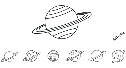 Saturn Line Art Illustration Planetary Ring System Depicted In Black And White © Imdadul_Studio