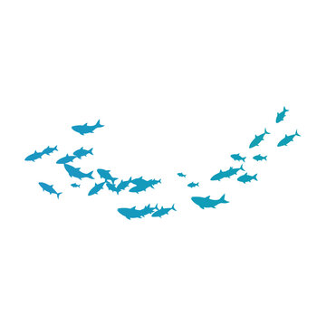 School of Fish Swimming Underwater Silhouette