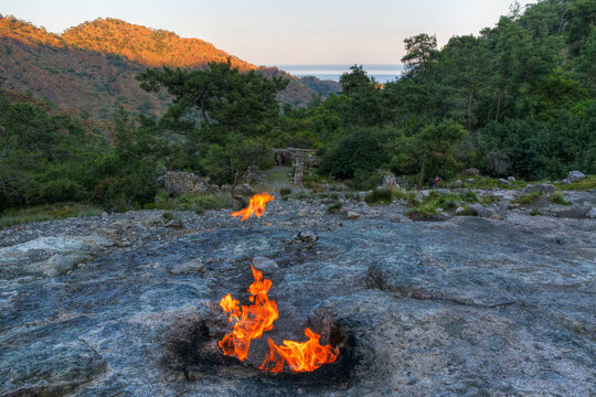 Turkey, Lycia, Eternal flames at Mount Chimaera