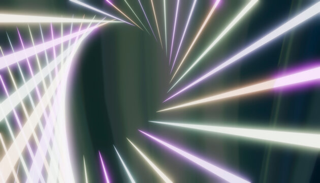 A luminous beam creates a dynamic radial pattern in abstract motion