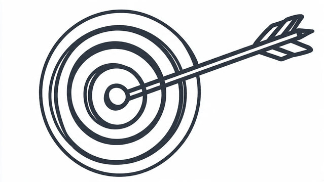 target board with arrow hitting bullseye vector line art icon isolated on white background