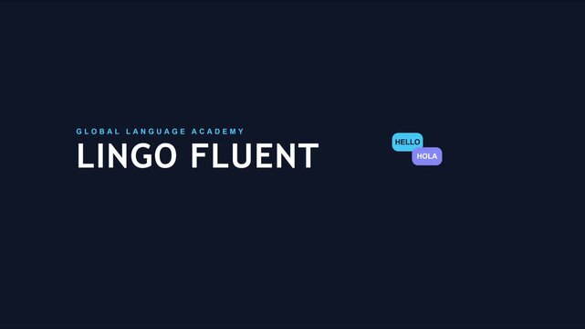 Global language academy lingo fluent motion with hello and hola speech bubbles for education and communication concepts animation 4k
