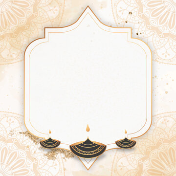 Beige mandala frame background, Diwali festival