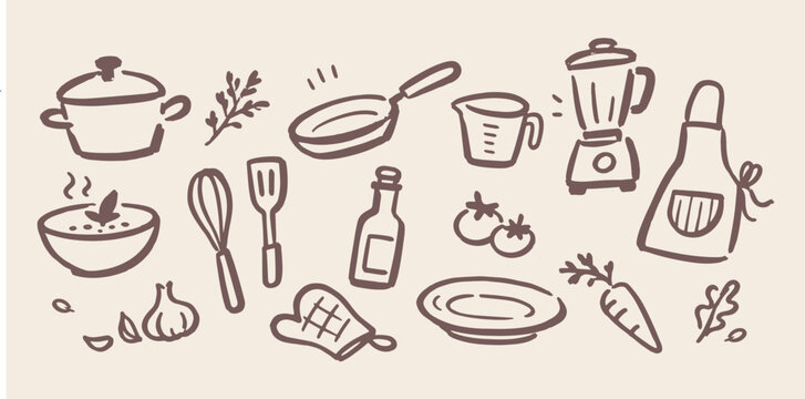 Kitchen Cooking Hand Drawn Doodle Set