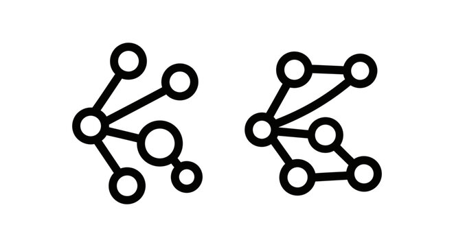 Network pulse glyph and flow node connection vector icons with connection communication structure monochrome technology internet telecommunication blueprint infographic