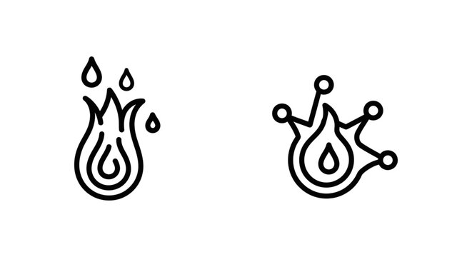 Stylized plasma flame and energy node glyphs in black outline vector style with minimalist collection abstract chemistry template illustration connection particle silhouette