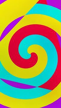 Vibrant multi-colored spiral animation features rotating geometric layers.
