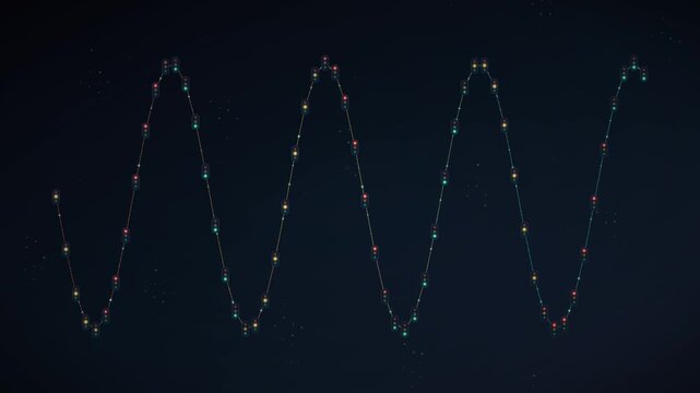 Abstract Animation Of A Sinusoidal Waveform With Glowing Data Points On A Dark Blue Background, Representing Digital Data Analysis