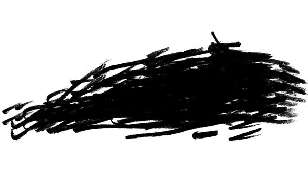 Black charcoal pencil scribble texture isolated on a transparent background