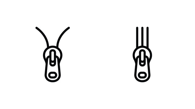 Minimalist black vector graphic illustration showing two stylized zipper icons for clothing design and fashion accessories