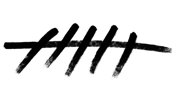 Hand drawn tally marks counting five isolated on a transparent background