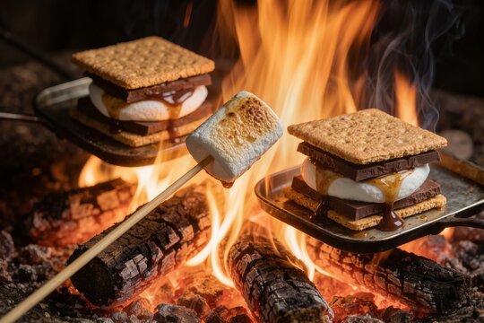 S'mores Roasting Over a Campfire with Toasted Marshmallow
