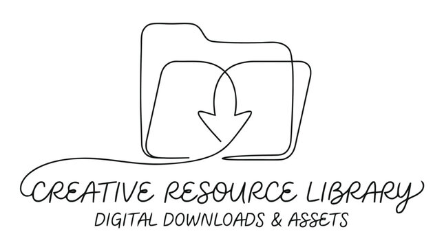 Illustration of overlapping folders with a download arrow for a Creative Resource Library logo image.
