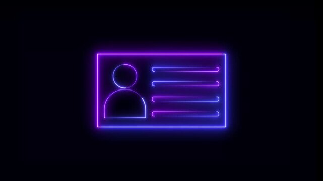 Glowing neon Identification cards, ID Card icon animation. parsons verify icon, profile verify account icon. profile, user icon.
