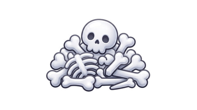 Cartoon pile of white human bones and a skull isolated on white background created with clean digital vector art illustration