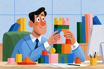 Obraz premium Businessman with Lego Model in Office
