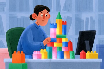 Obraz premium An Adult Playing with Legos at a Desk