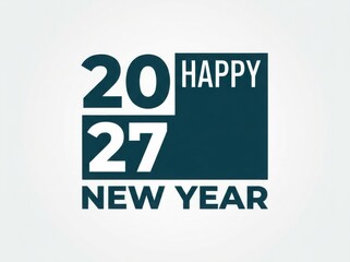 Fototapeta premium Minimalist 2027 happy new year typographic logo design, modern dark blue square layout with bold white numbers, professional corporate holiday greeting card graphic
