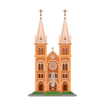 Notre Dame Cathedral Basilica in Saigon Vietnam Landmark Vector Illustration