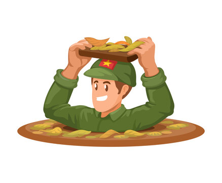 Vietnamese Soldier Hiding in Cu Chi Tunnel Underground Camouflage Vector