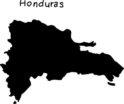 Black vector silhouette map of the Dominican Republic with handwritten text label on a white background, despite being mislabeled as Honduras.