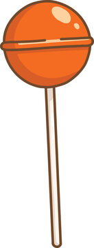 Cute round orange lollipop candy on stick illustration for Halloween trick or treat sweets.