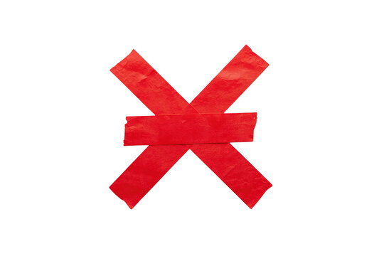 Red tape strips forming abstract crossed mark