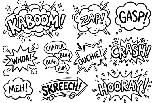 Set of comic book speech bubbles and sound effects