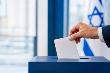 Israel elections 2026 hand placing ballot into blue ballot box Knesset voting democracy legislative government choice news editorial corporate professional concept © Bartek