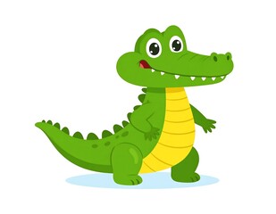Fototapeta premium Cute green frog character sitting on lily pad.