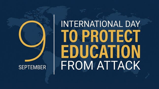 Number nine stylized with a globe graphic highlights the International Day to Protect Education from Attack observed on the ninth of September every year.