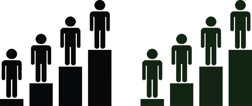 Five people standing on blocks in height order