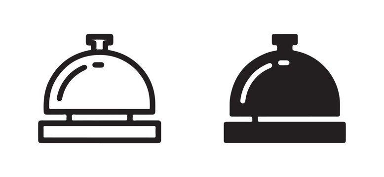 Reception desk call bell icons with outline and solid glyph style showing classic metal concierge counter bell.