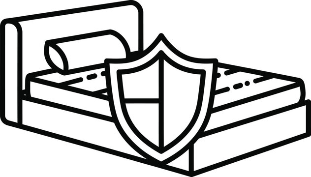 Hotel Mattress With Shield Protection Icon Representing Professional Bed Bug Control and Pest Prevention Services for Clean Sleeping Environments