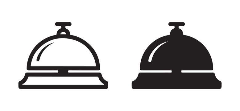 Service bell icon outline, black and white, for hotel reception and customer assistance.