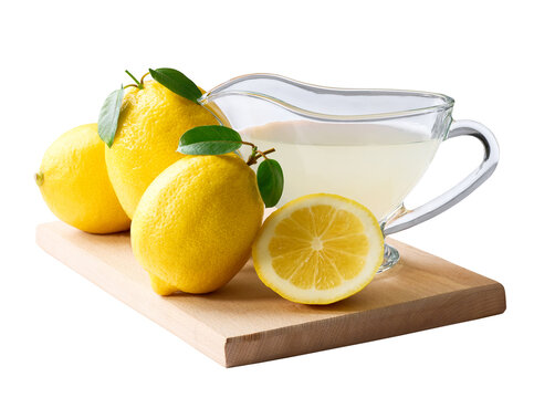 Fresh lemons fruit and of lemon juice isolated on white background. freshly squeezed lemon juice.