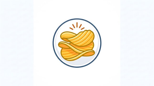 Vector illustration of crunchy wavy potato chips stacked together inside a circular badge isolated on white background