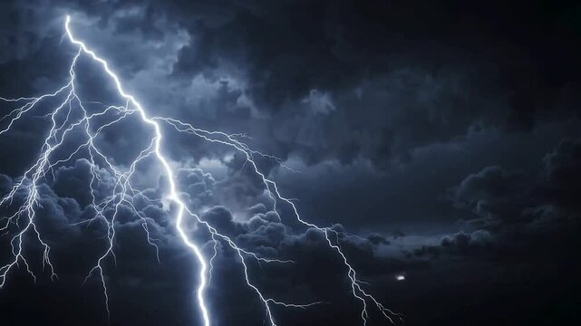 Powerful Storm Lightning Bolts Striking Dark Cloudy Sky Dramatically