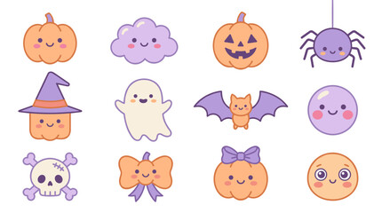 Obraz premium Set of cute halloween character illustrations with pumpkins ghosts and mystical animals
