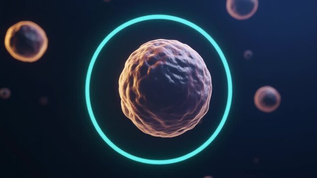 Realistic lymphocyte immune cell visualization in a dark cellular environment for immunology, biotechnology, healthcare education, medical presentations, and scientific websites.
