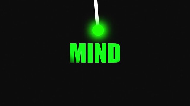 Digital welcome visual with gradient "MIND" text, glowing cyan dot, and white laser animation. Gradient Colored Text with Glowing white Laser Beam welcome.4k video black background,