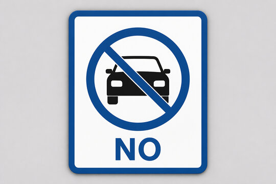 A blue and white regulatory sign indicating no vehicles are allowed in a specific area.