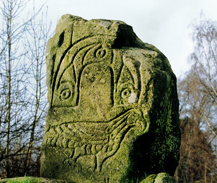 Eagle bird motif carved on Pictish monument known as the Eagle Stone at Strathpeffer, Cromarty, Highland region, Scotland.